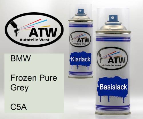 BMW, Frozen Pure Grey, C5A: 400ml Sprühdose + 400ml Klarlack - Set, von ATW Autoteile West.